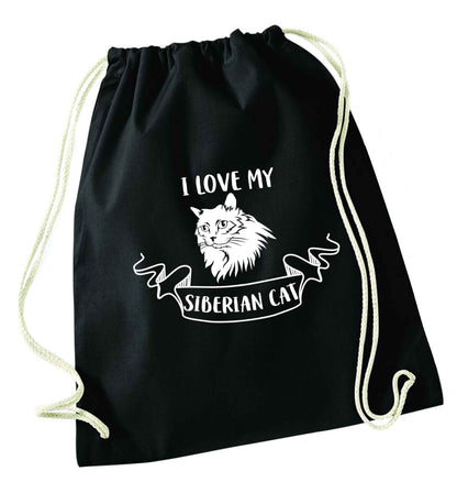 I love my siberian cat black drawstring bag
