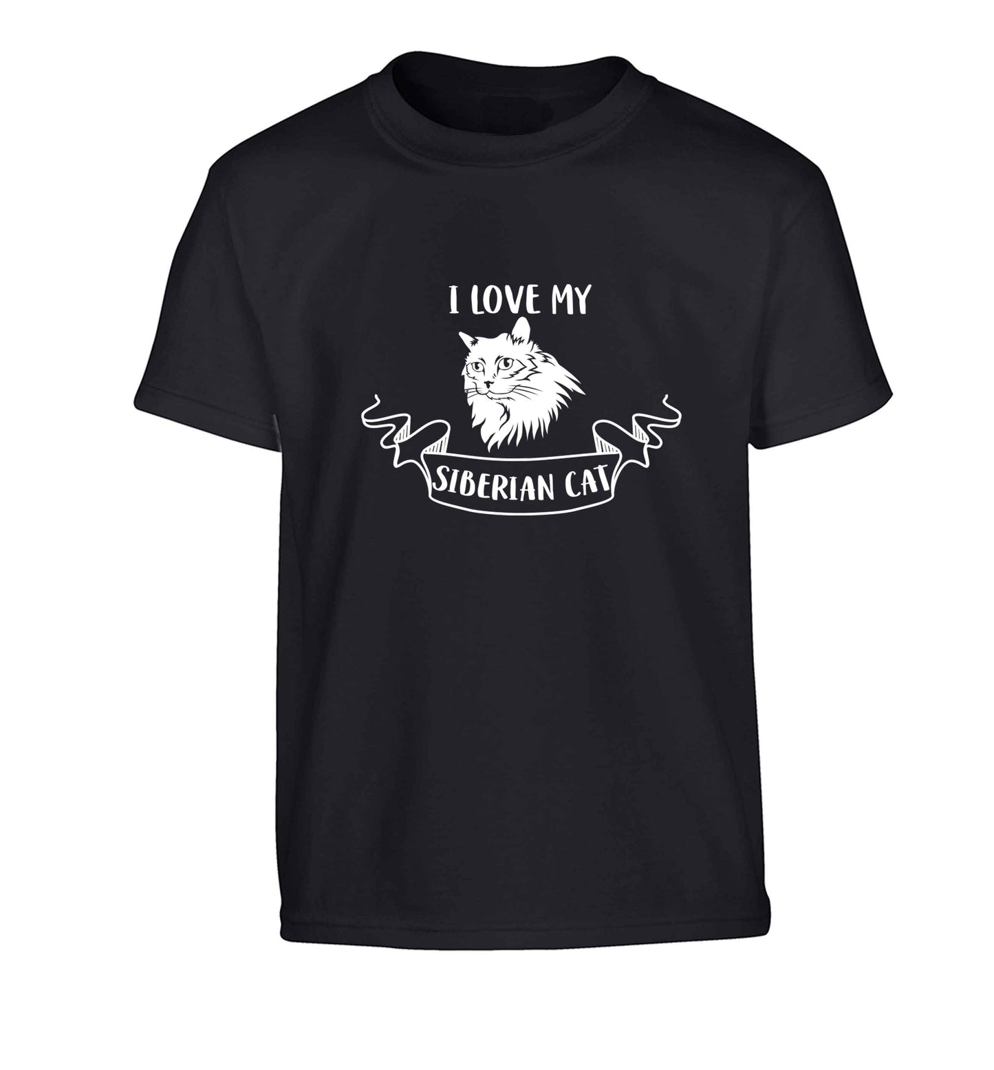 I love my siberian cat Children's black Tshirt 12-13 Years