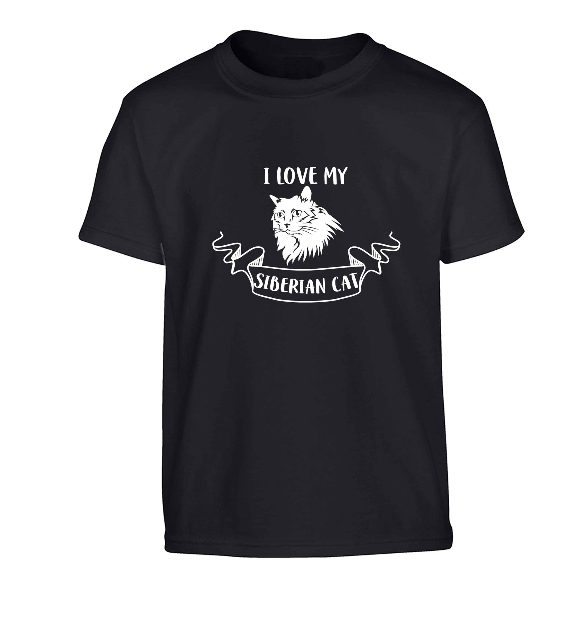 I love my siberian cat Children's black Tshirt 12-13 Years