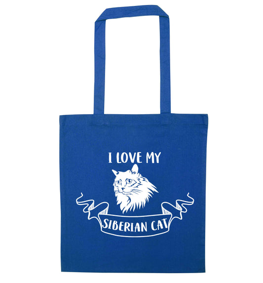 I love my siberian cat blue tote bag