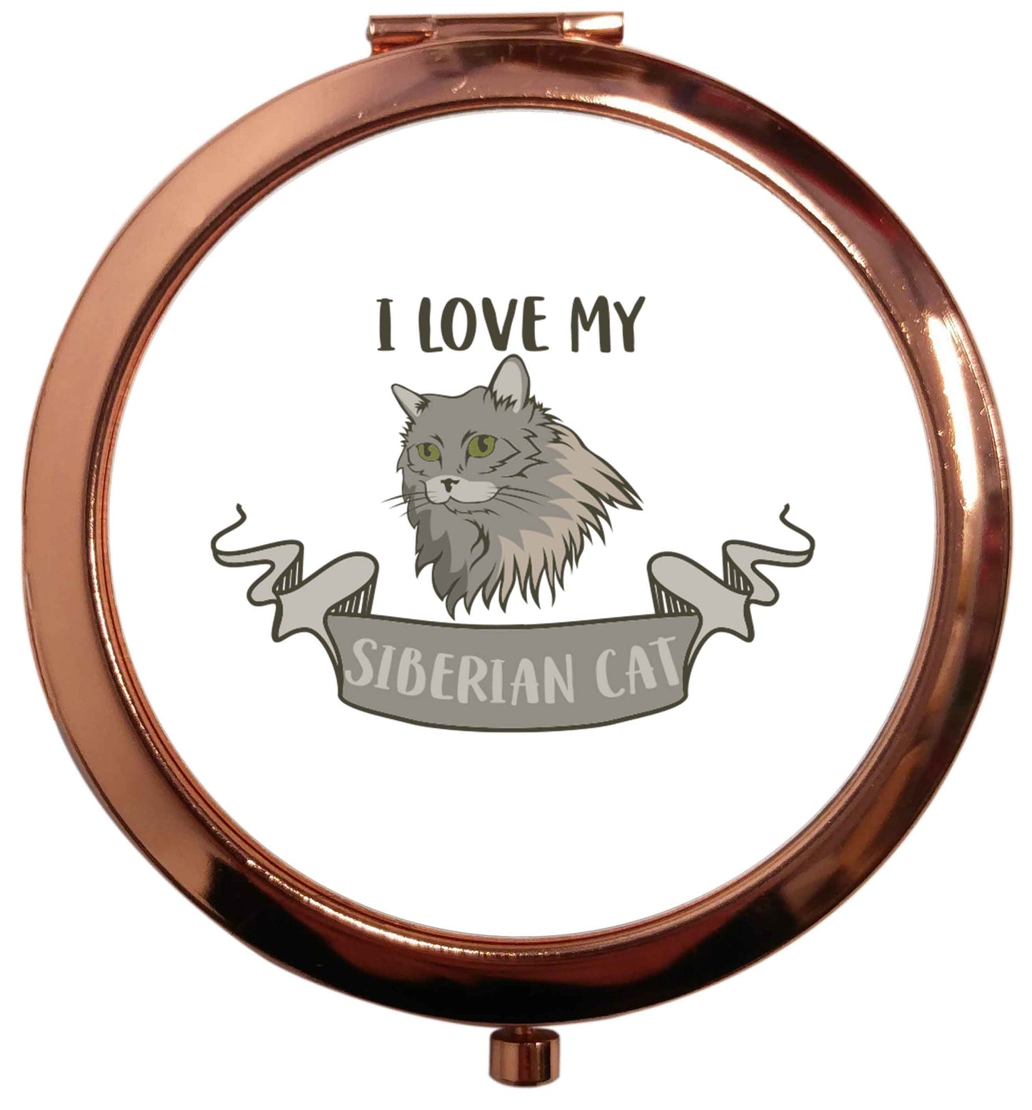 I love my siberian cat rose gold circle pocket mirror