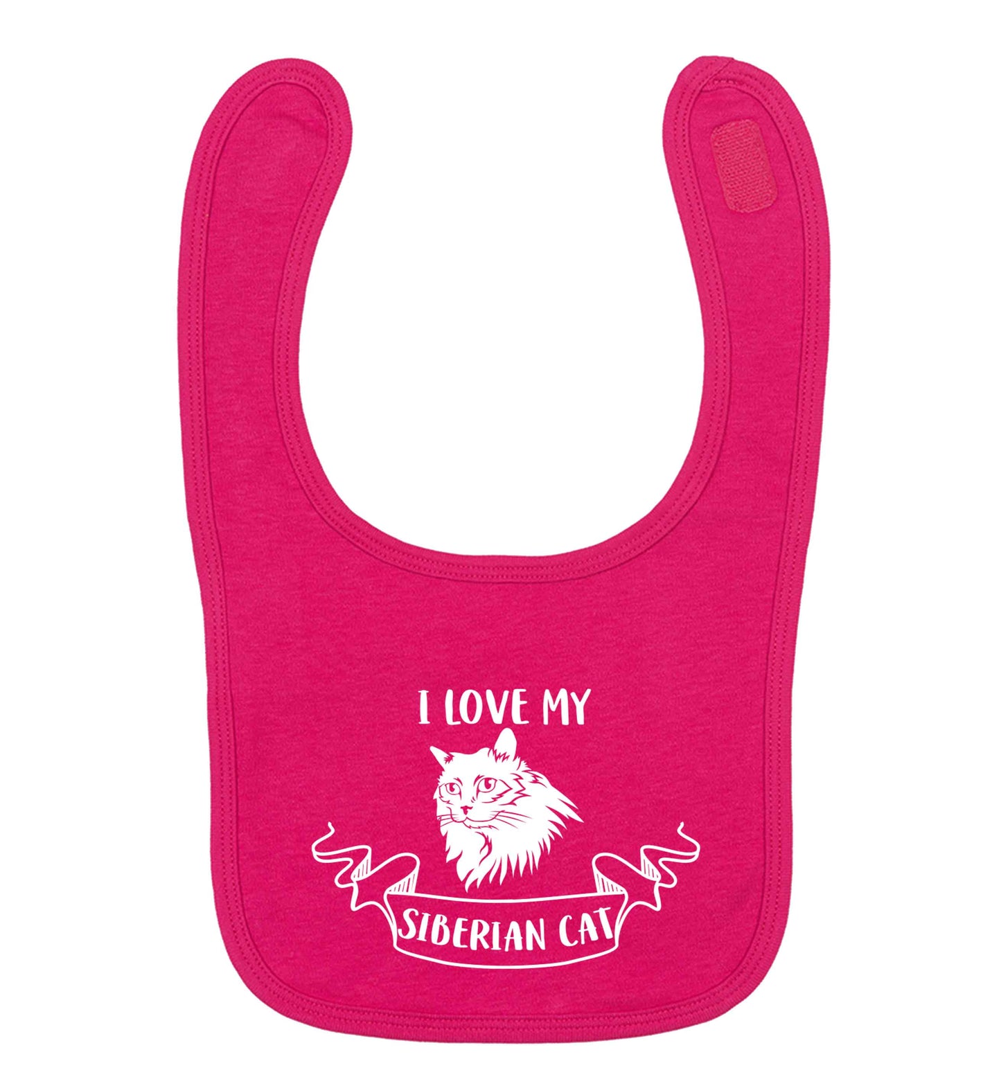 I love my siberian cat dark pink baby bib