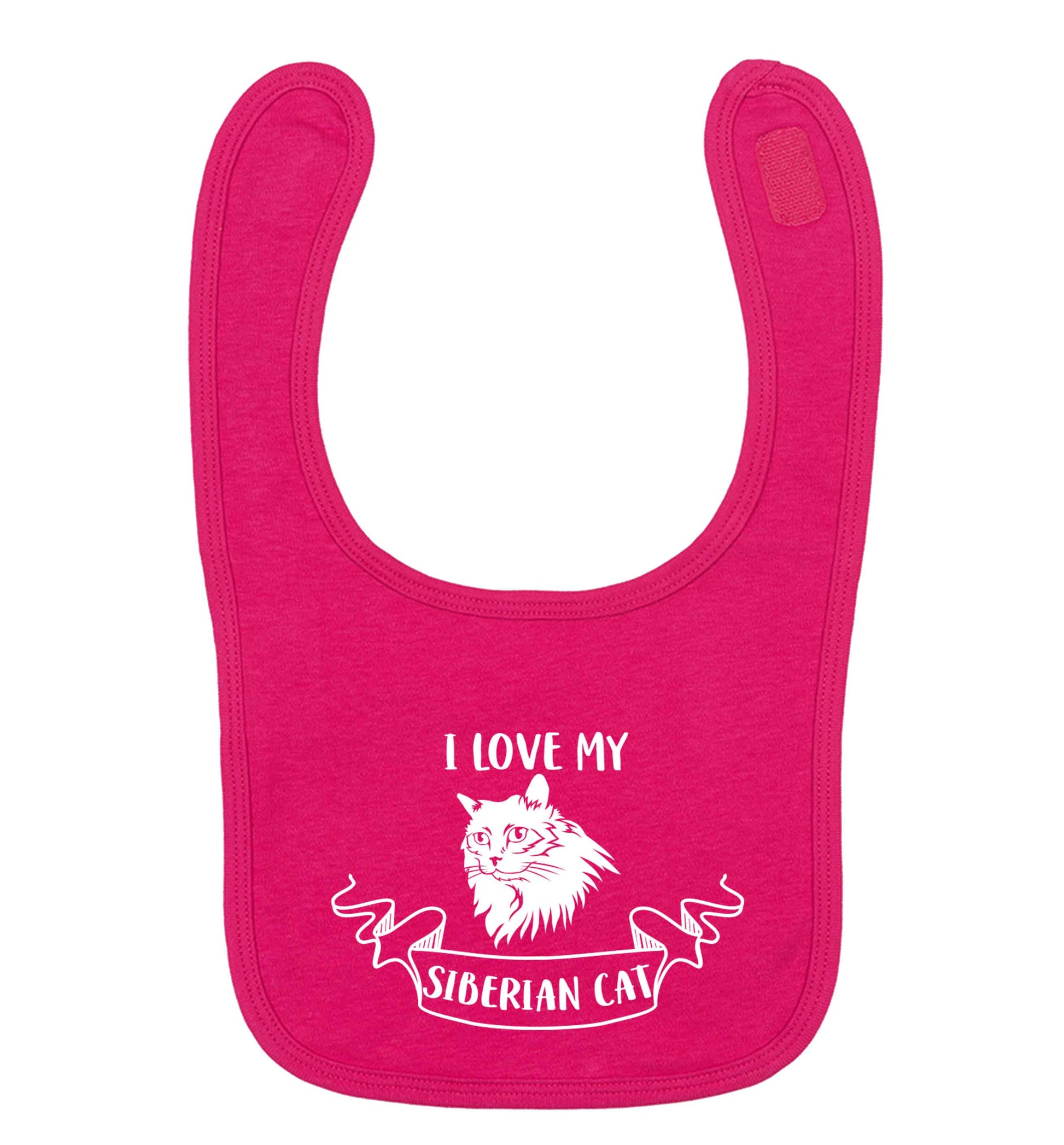 I love my siberian cat dark pink baby bib