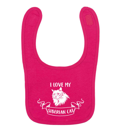 I love my siberian cat dark pink baby bib