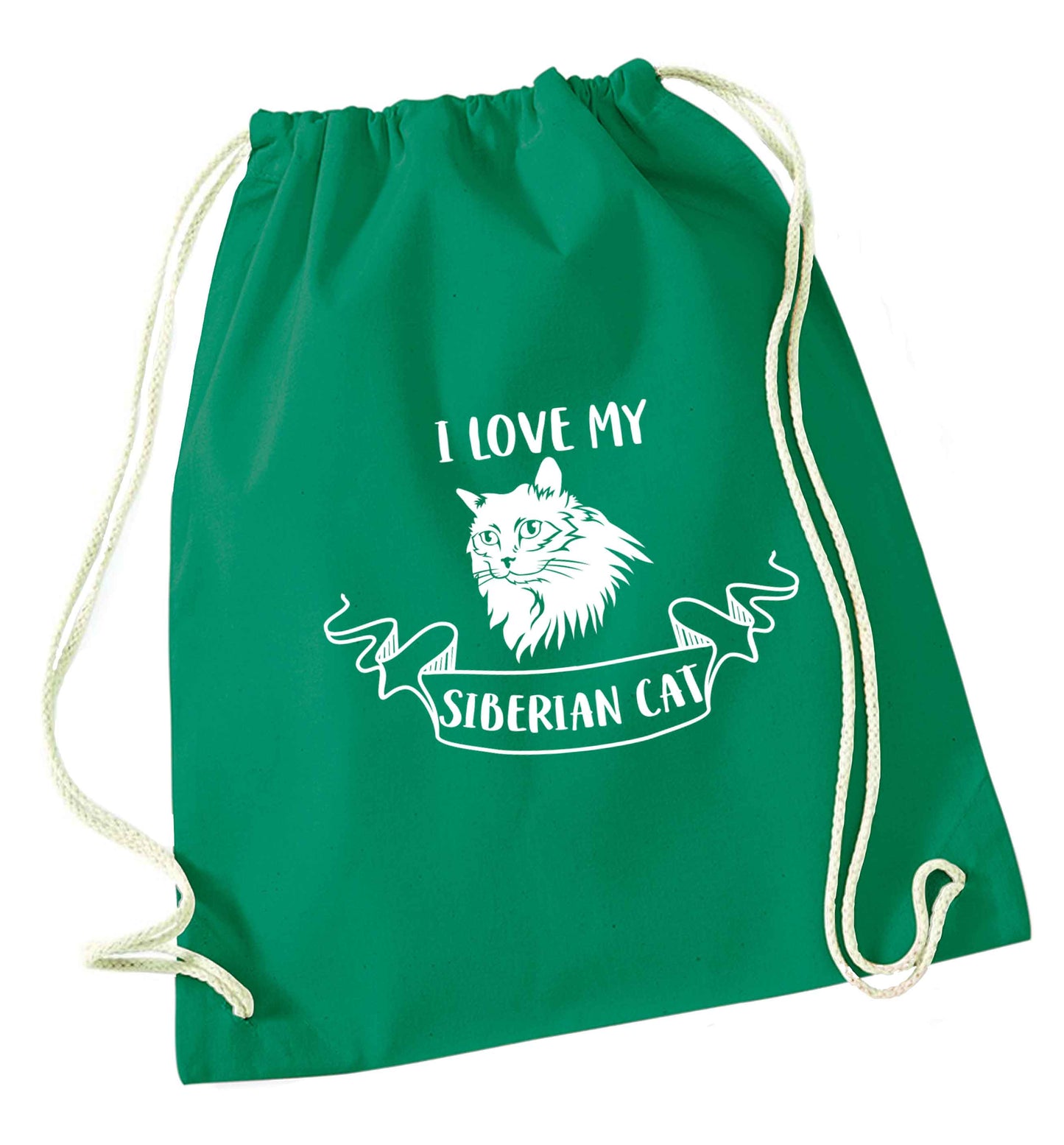 I love my siberian cat green drawstring bag