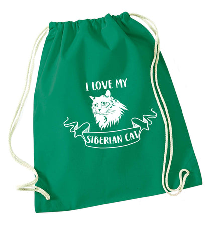 I love my siberian cat green drawstring bag