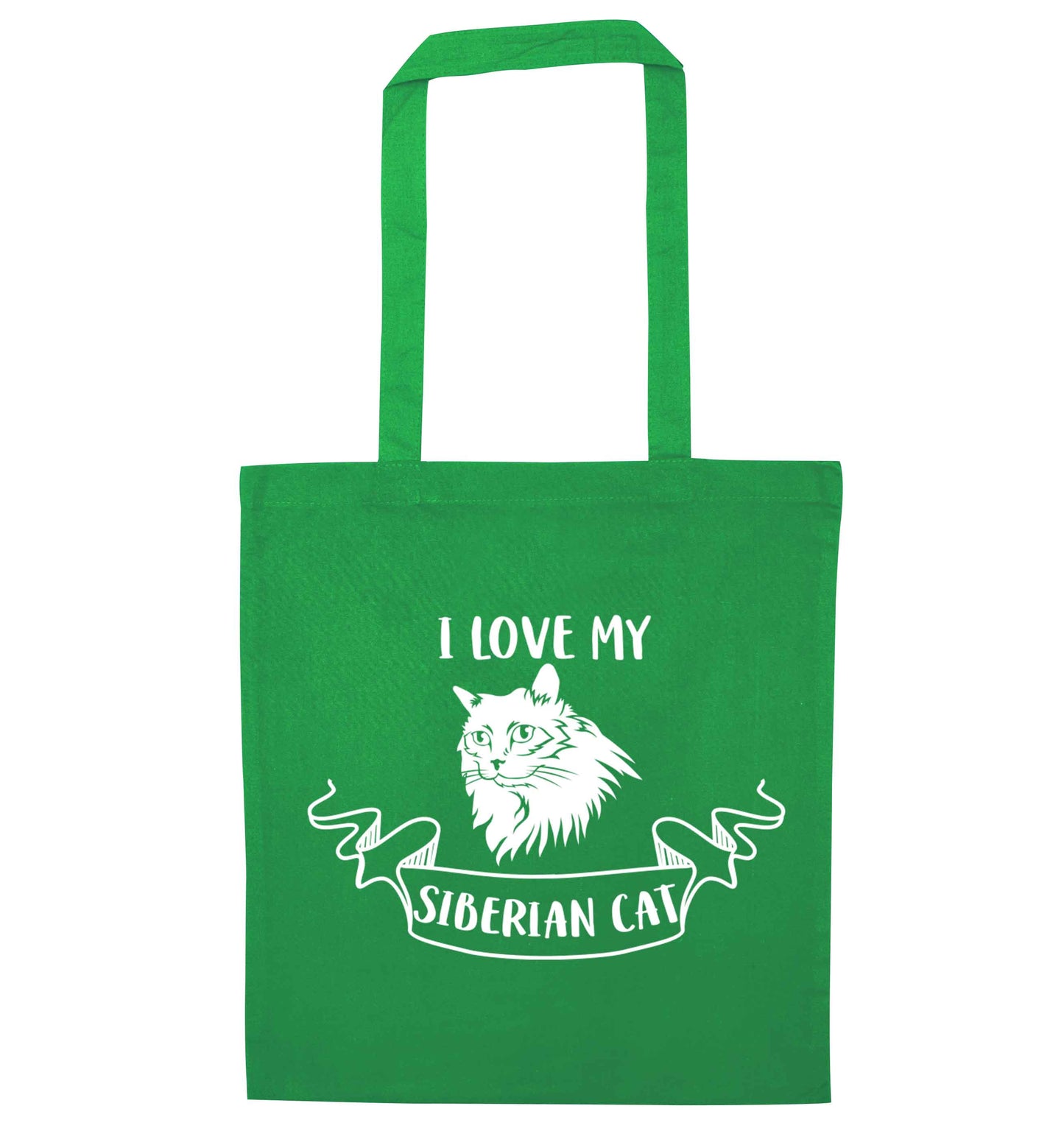 I love my siberian cat green tote bag