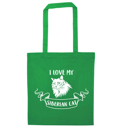 I love my siberian cat green tote bag