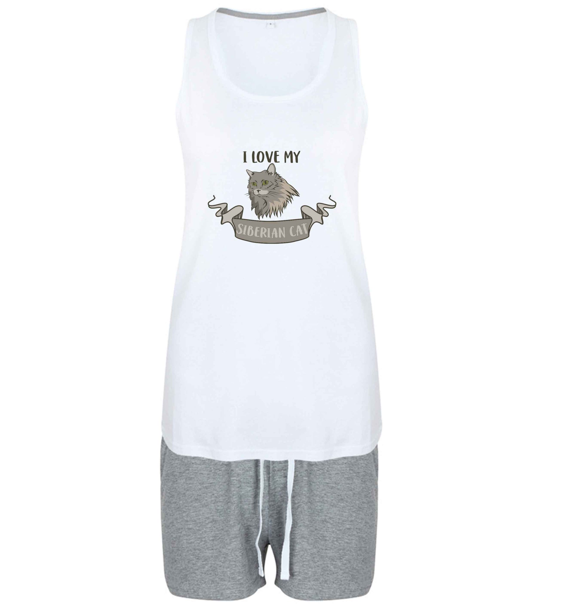 I love my siberian cat size XL women's pyjama shorts set in pink 