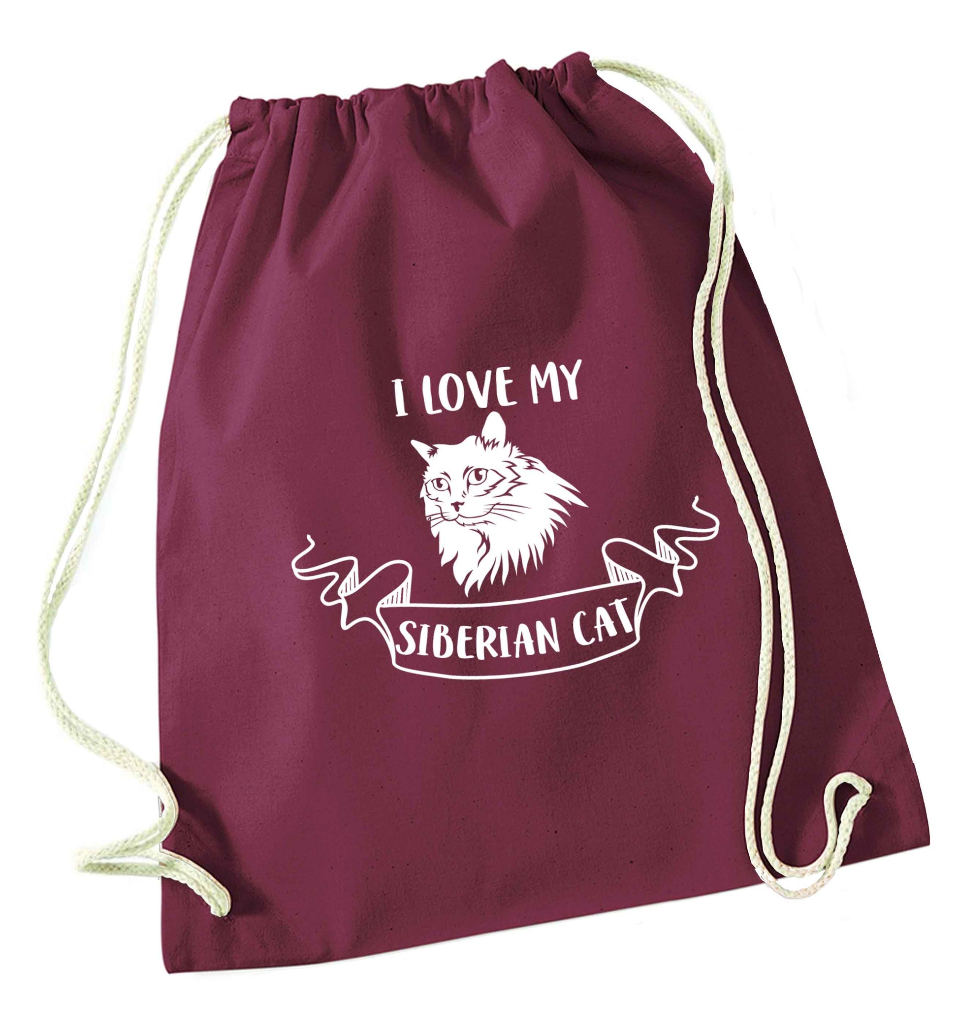I love my siberian cat maroon drawstring bag