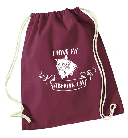 I love my siberian cat maroon drawstring bag