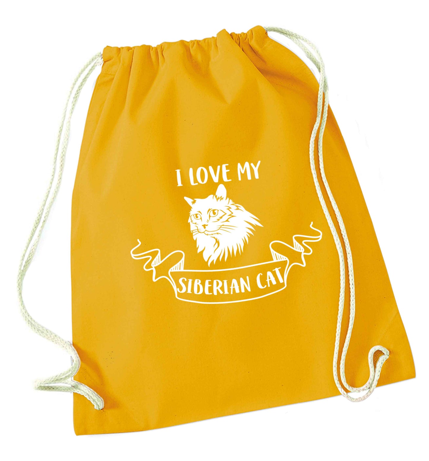 I love my siberian cat mustard drawstring bag
