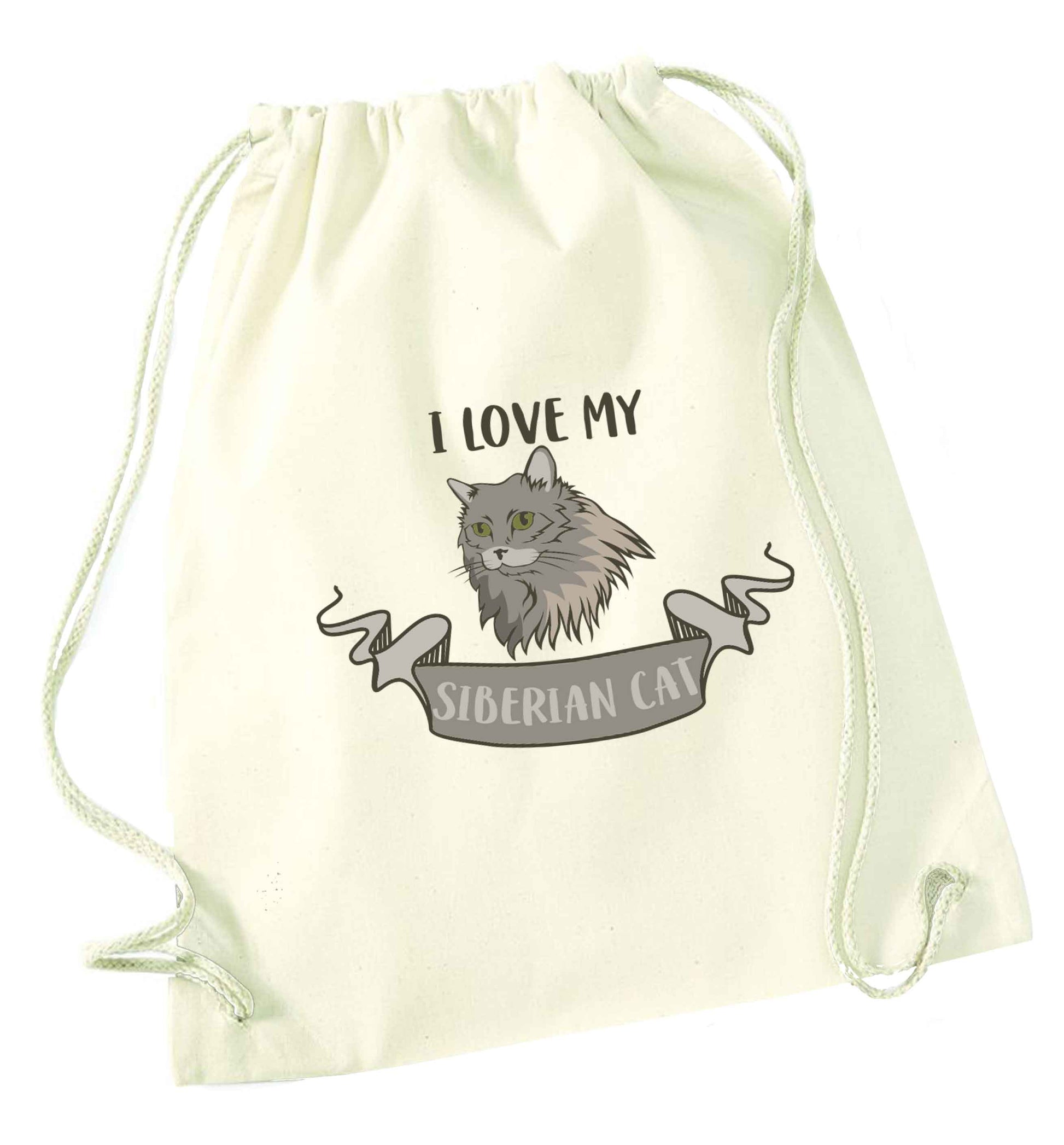 I love my siberian cat natural drawstring bag