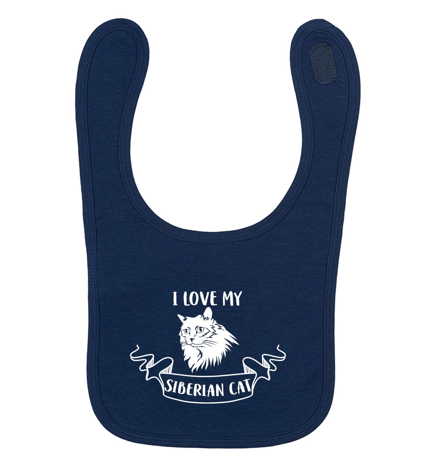 I love my siberian cat navy baby bib