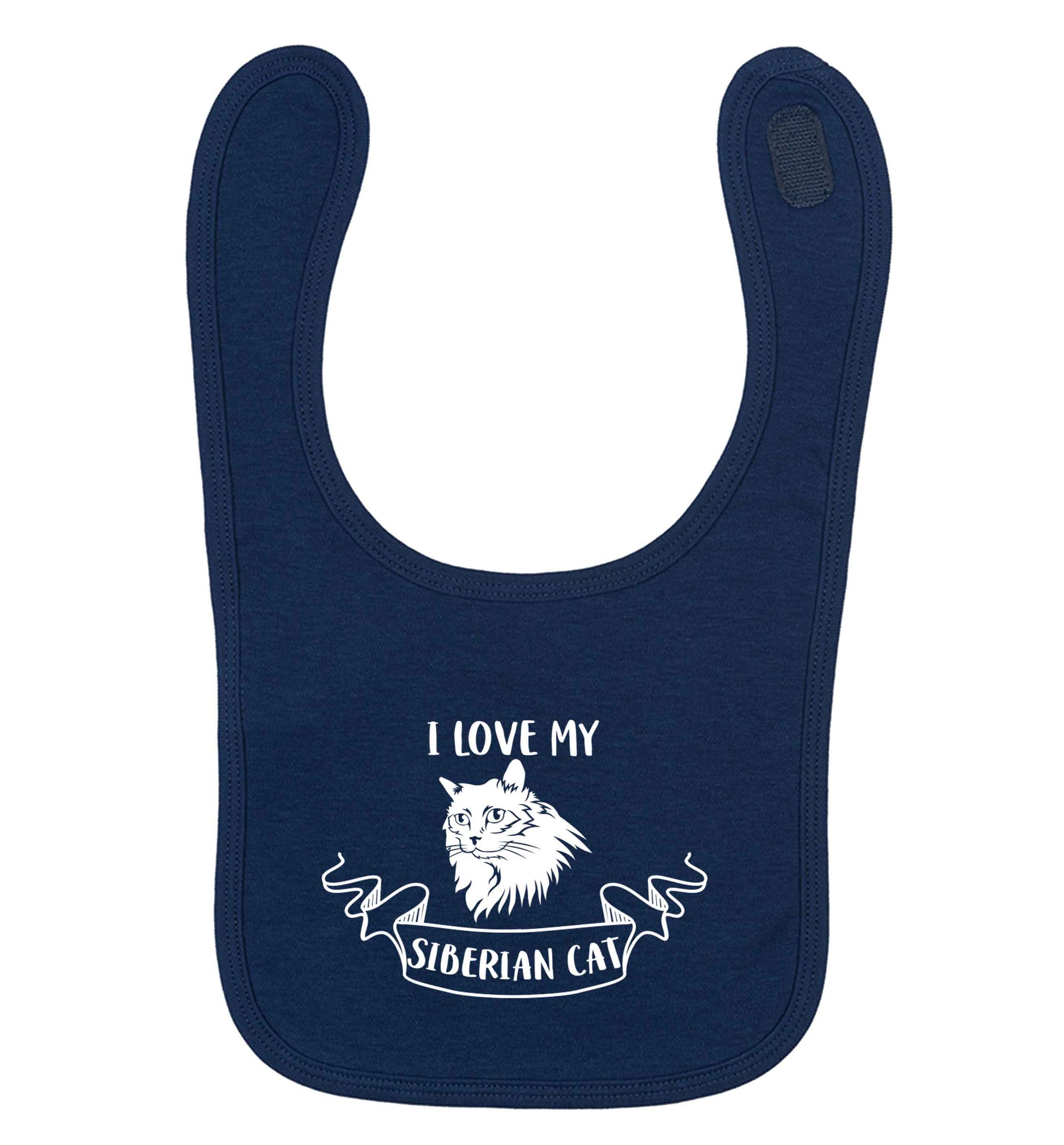 I love my siberian cat navy baby bib