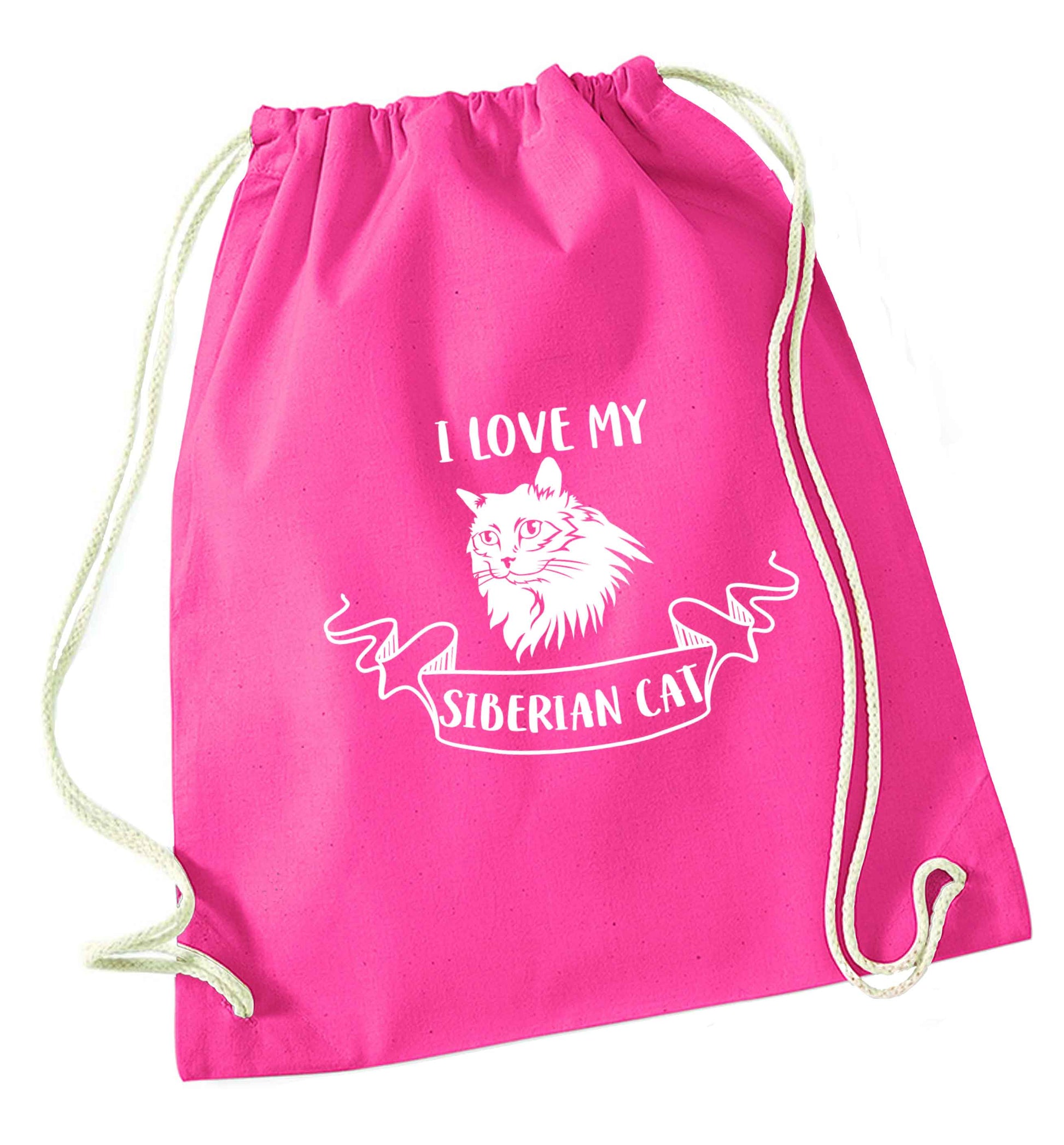I love my siberian cat pink drawstring bag
