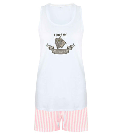 I love my siberian cat size XL women's pyjama shorts set in pink 