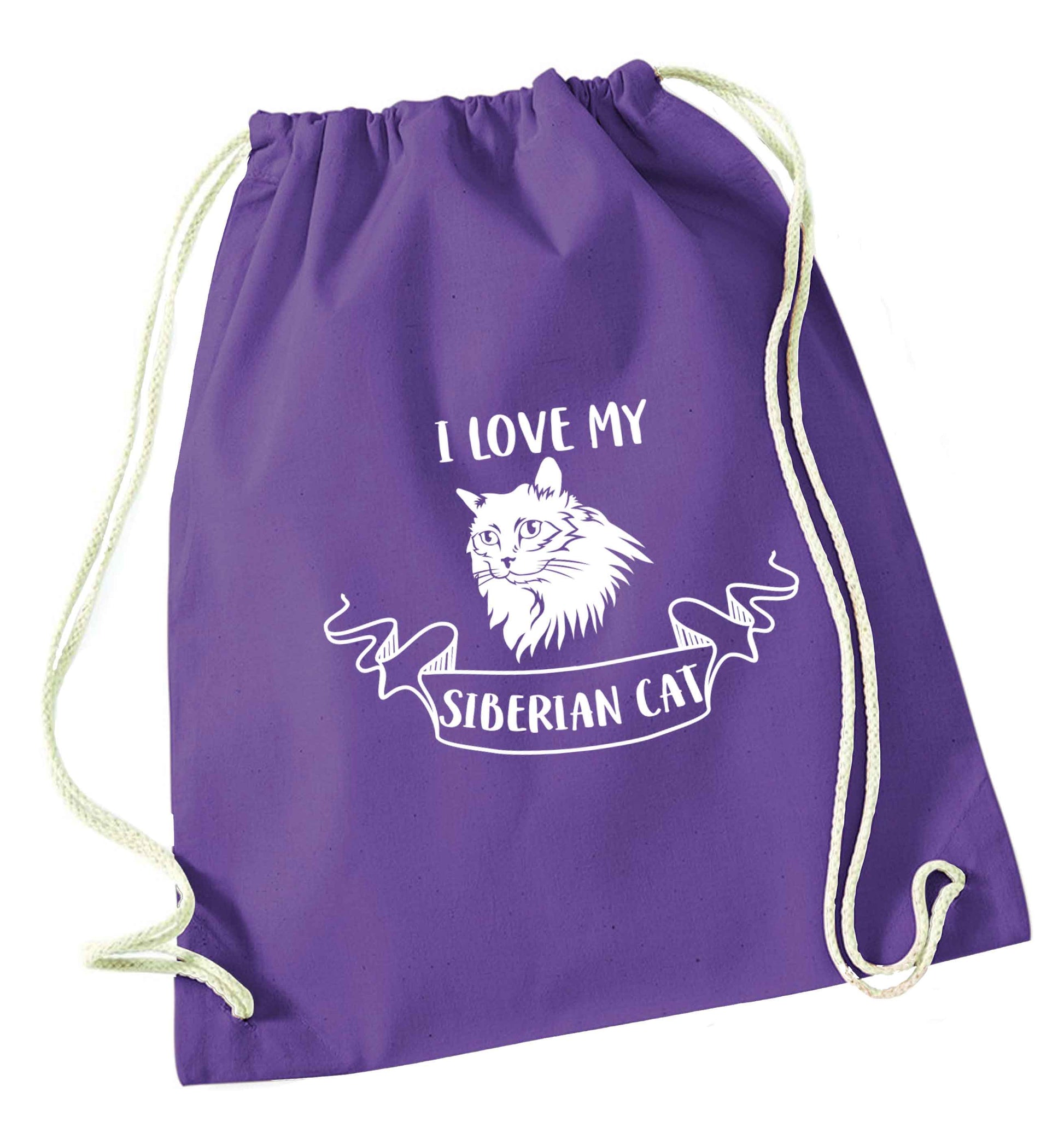 I love my siberian cat purple drawstring bag