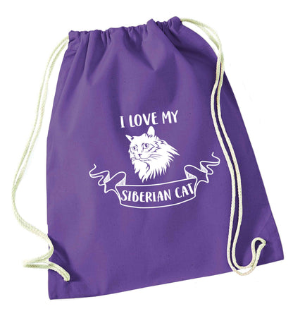 I love my siberian cat purple drawstring bag