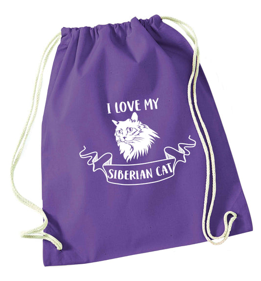 I love my siberian cat purple drawstring bag