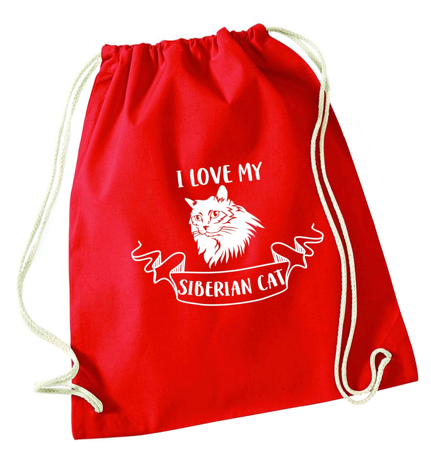 I love my siberian cat red drawstring bag 