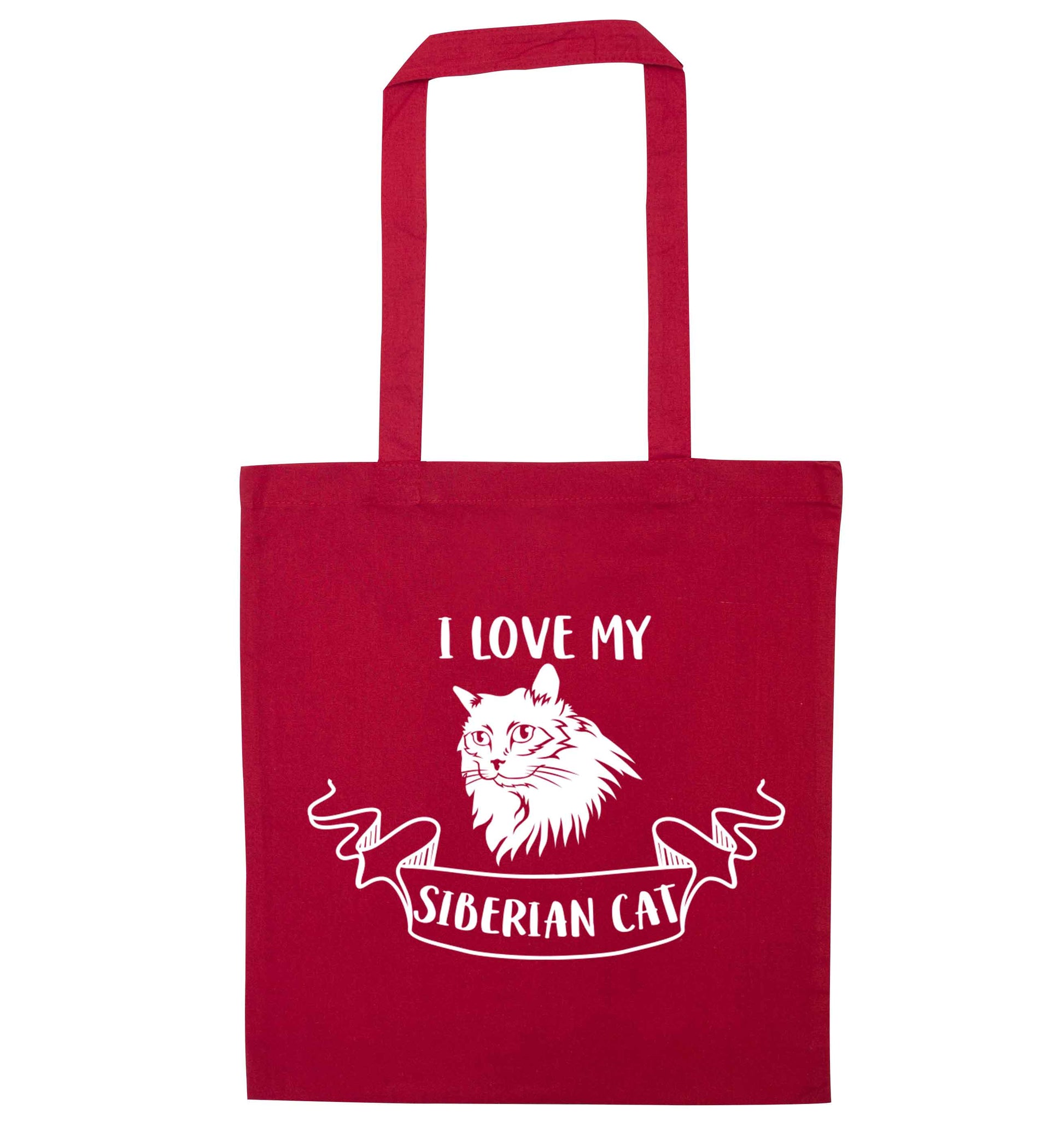 I love my siberian cat red tote bag