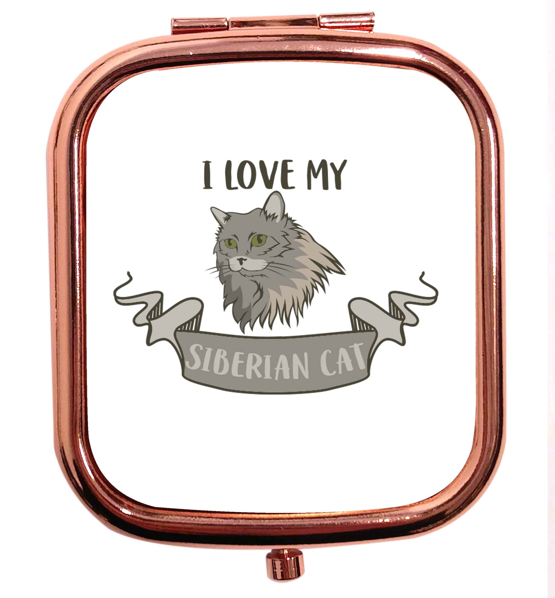 I love my siberian cat rose gold square pocket mirror