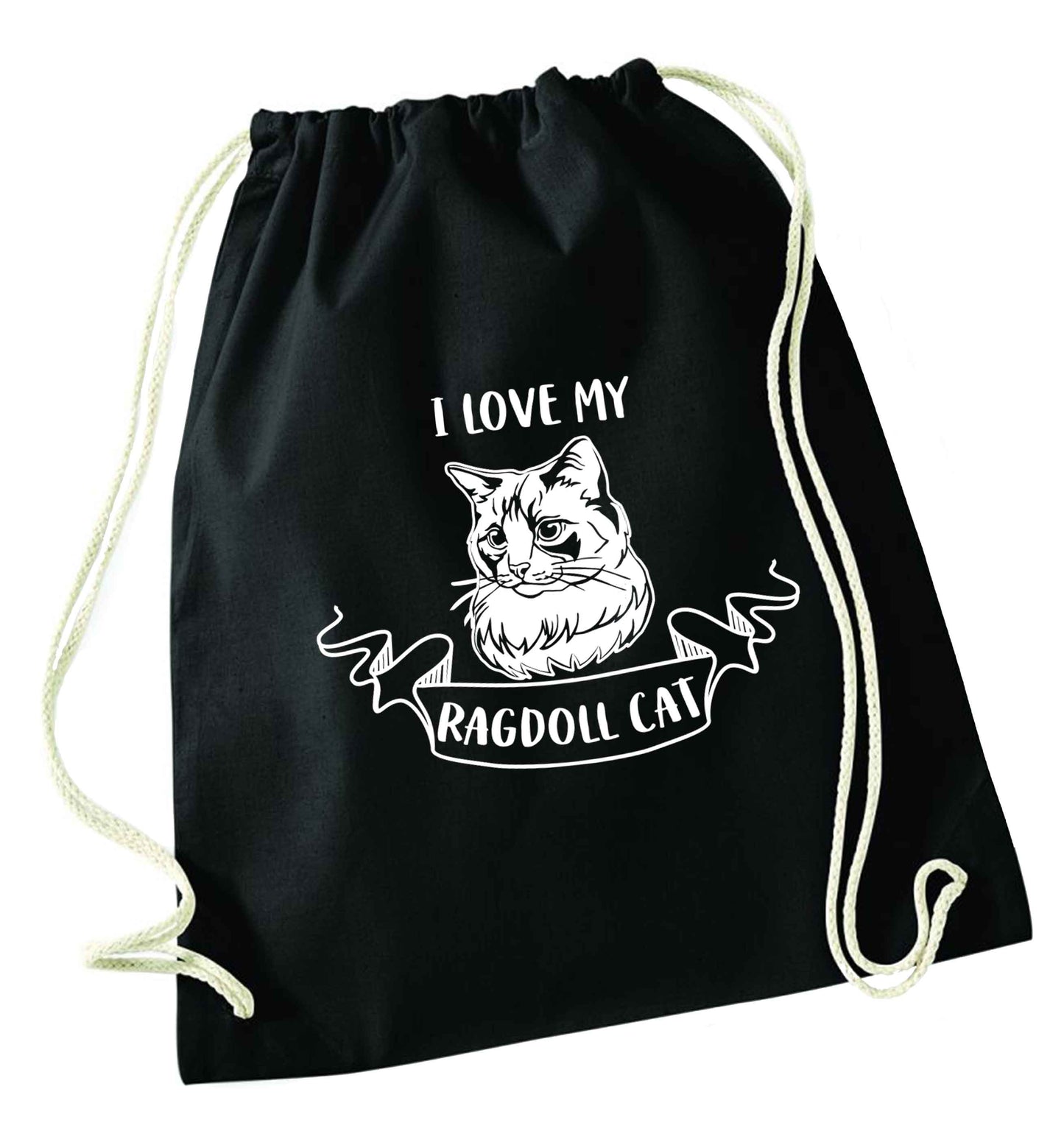 I love my ragdoll cat black drawstring bag