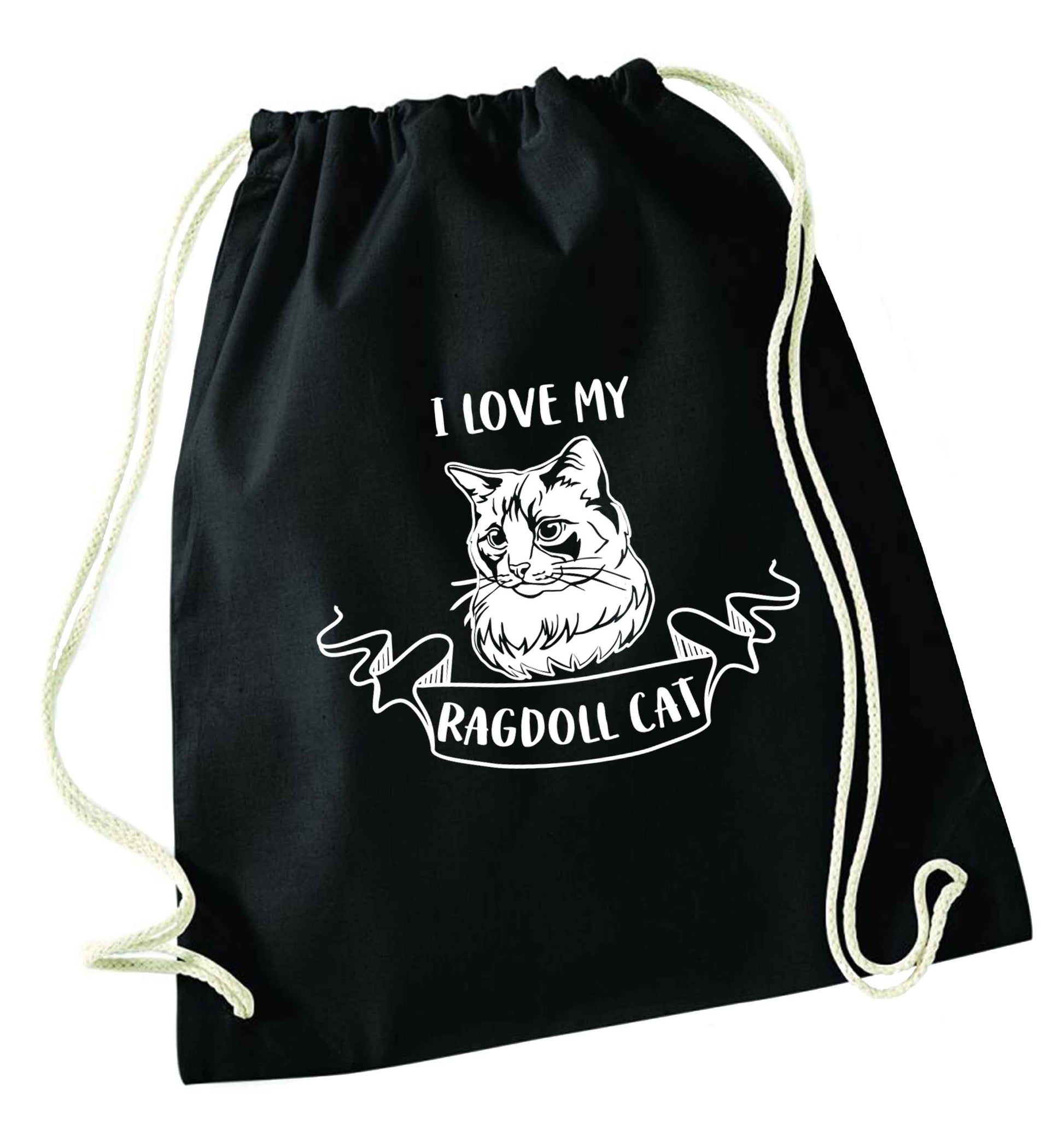 I love my ragdoll cat black drawstring bag