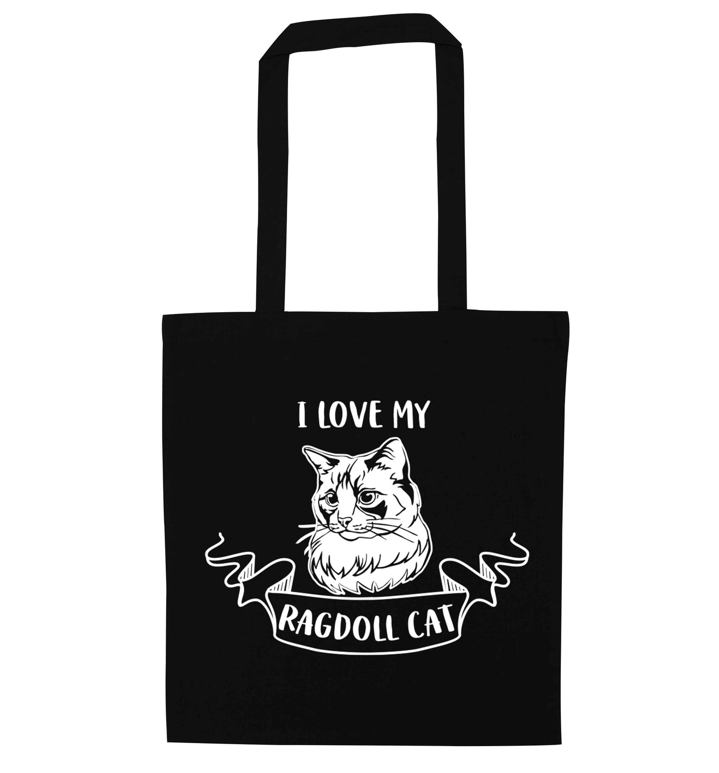 I love my ragdoll cat black tote bag