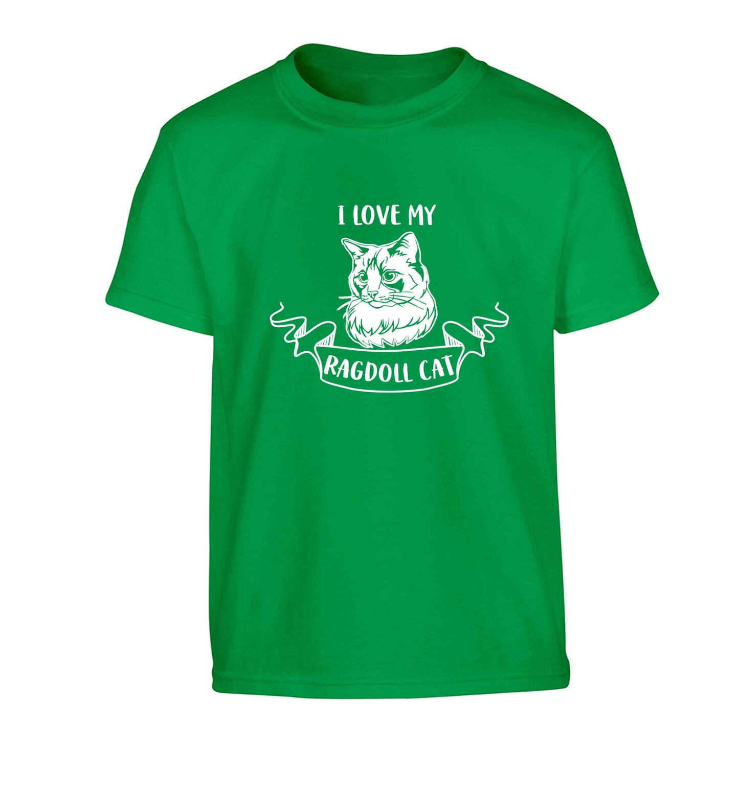 I love my ragdoll cat Children's green Tshirt 12-13 Years