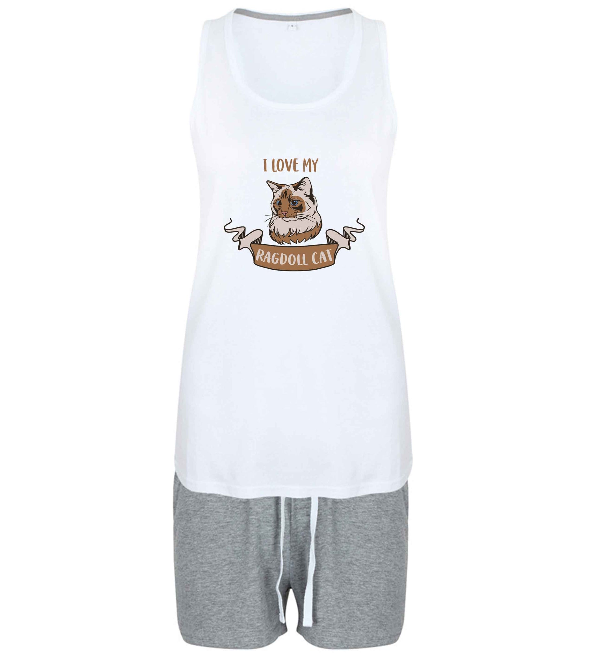 I love my ragdoll cat size XL women's pyjama shorts set in pink 