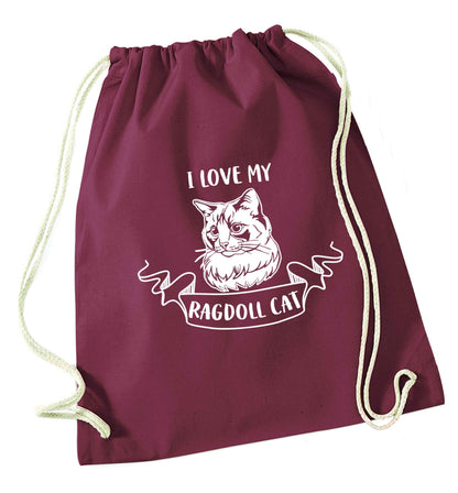 I love my ragdoll cat maroon drawstring bag