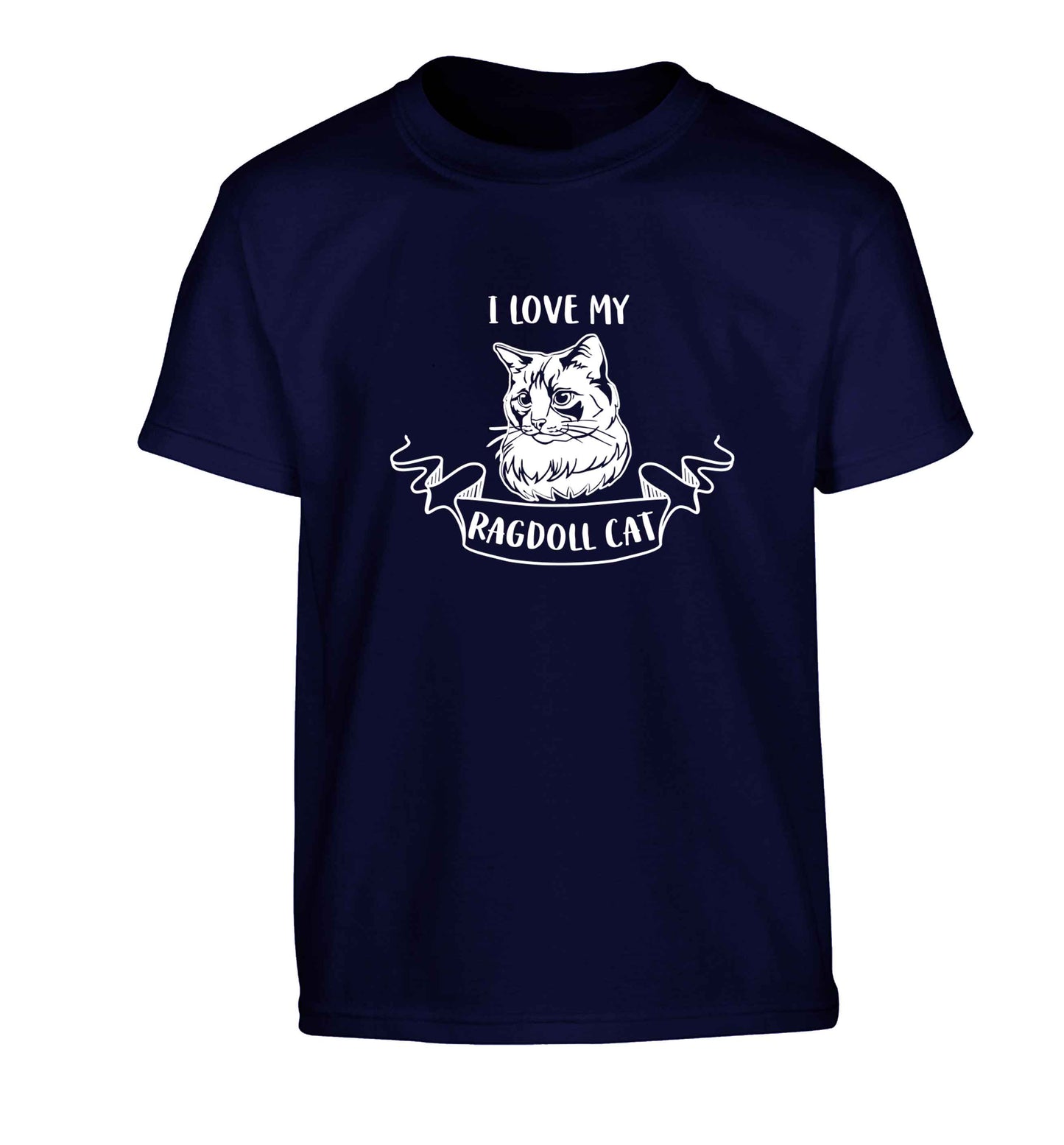 I love my ragdoll cat Children's navy Tshirt 12-13 Years