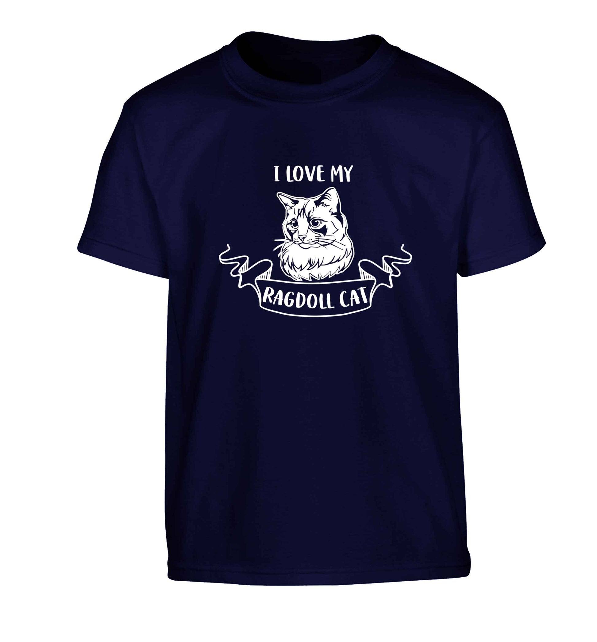 I love my ragdoll cat Children's navy Tshirt 12-13 Years