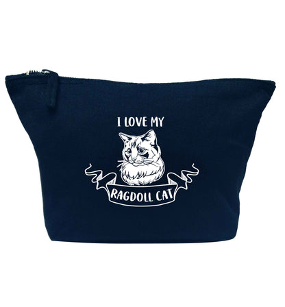 I love my ragdoll cat navy makeup bag