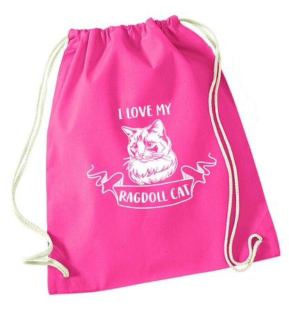 I love my ragdoll cat pink drawstring bag