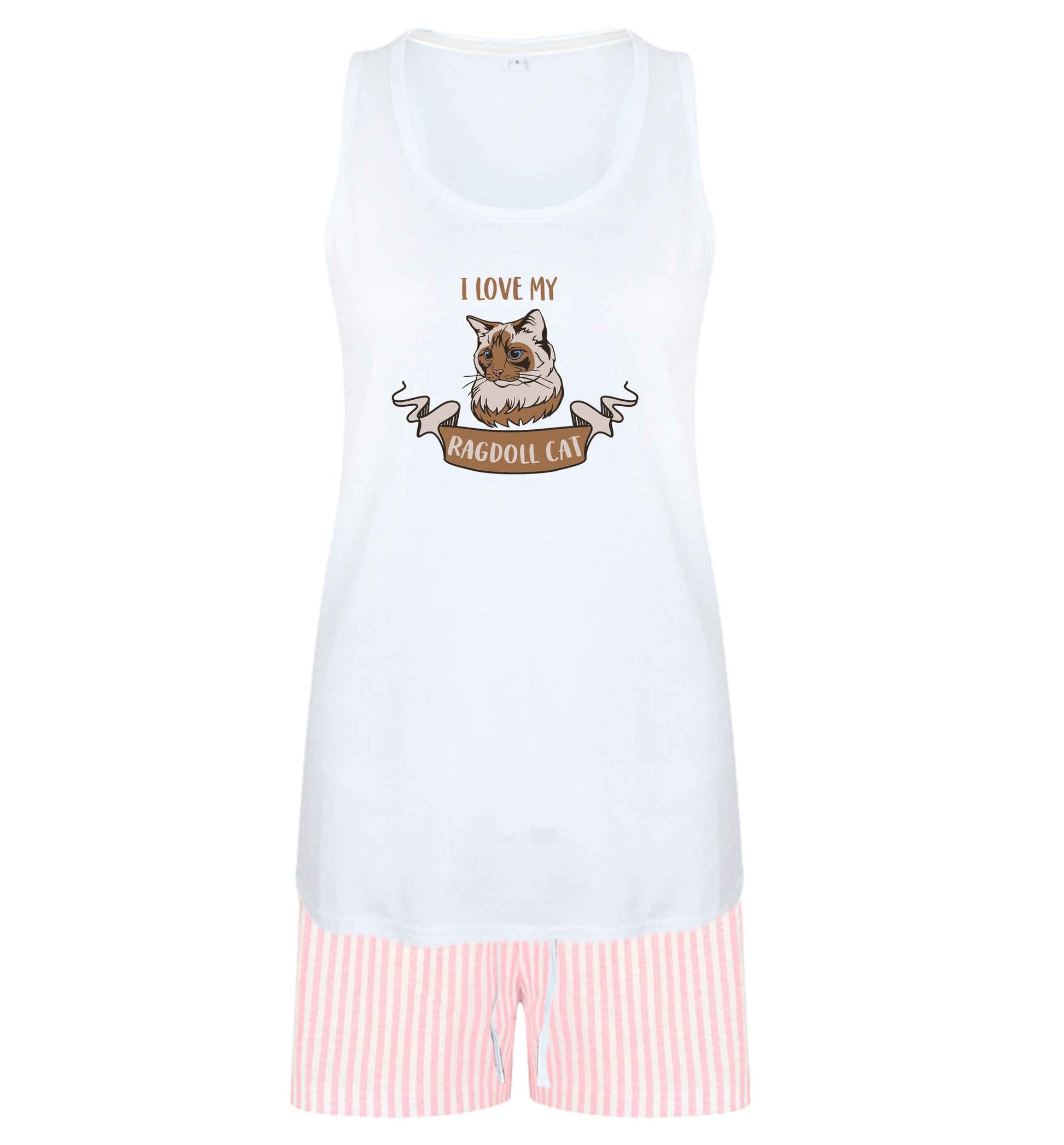 I love my ragdoll cat size XL women's pyjama shorts set in pink 