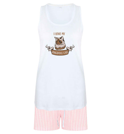 I love my ragdoll cat size XL women's pyjama shorts set in pink 