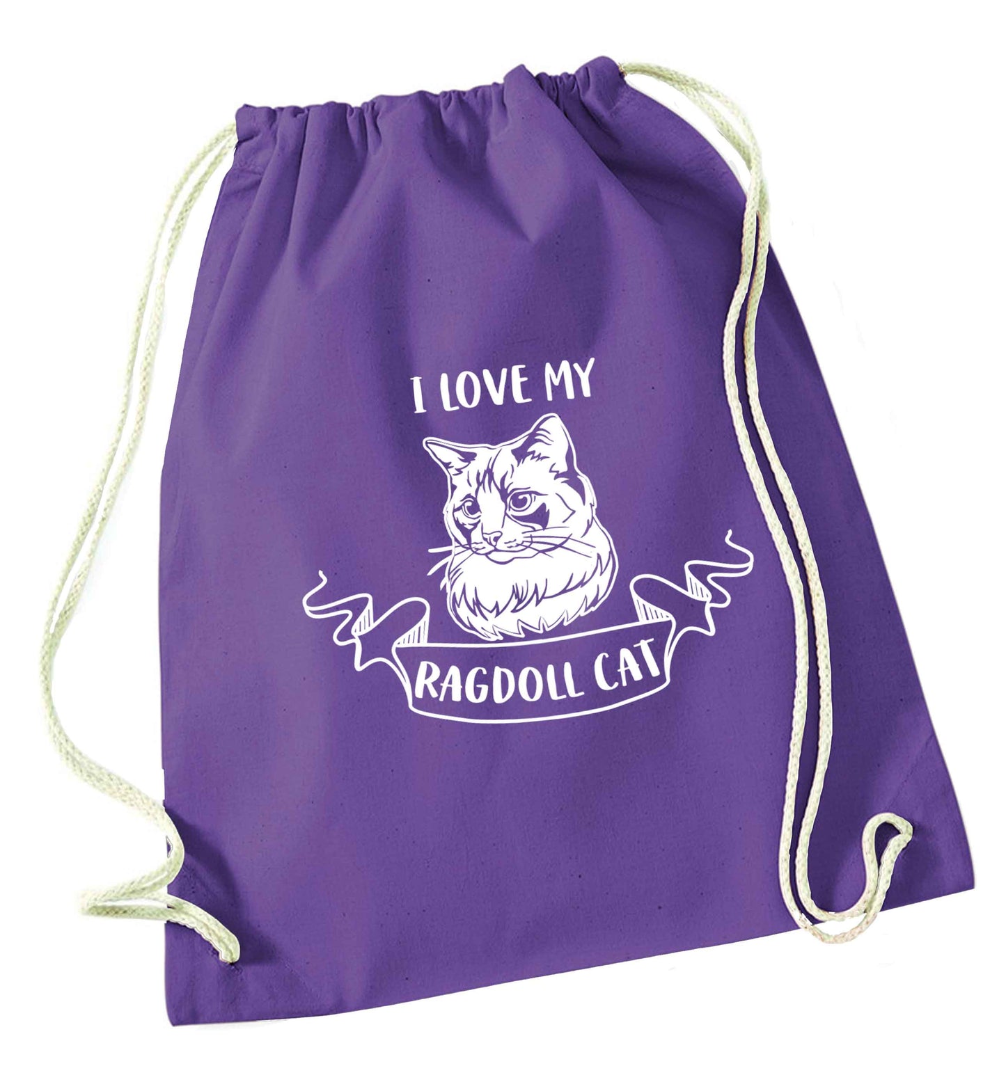 I love my ragdoll cat purple drawstring bag