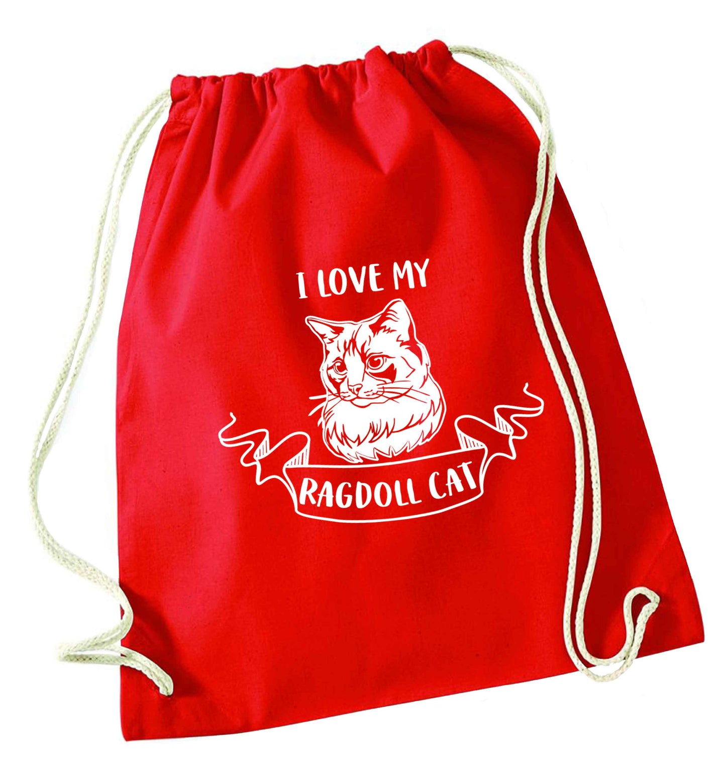 I love my ragdoll cat red drawstring bag 