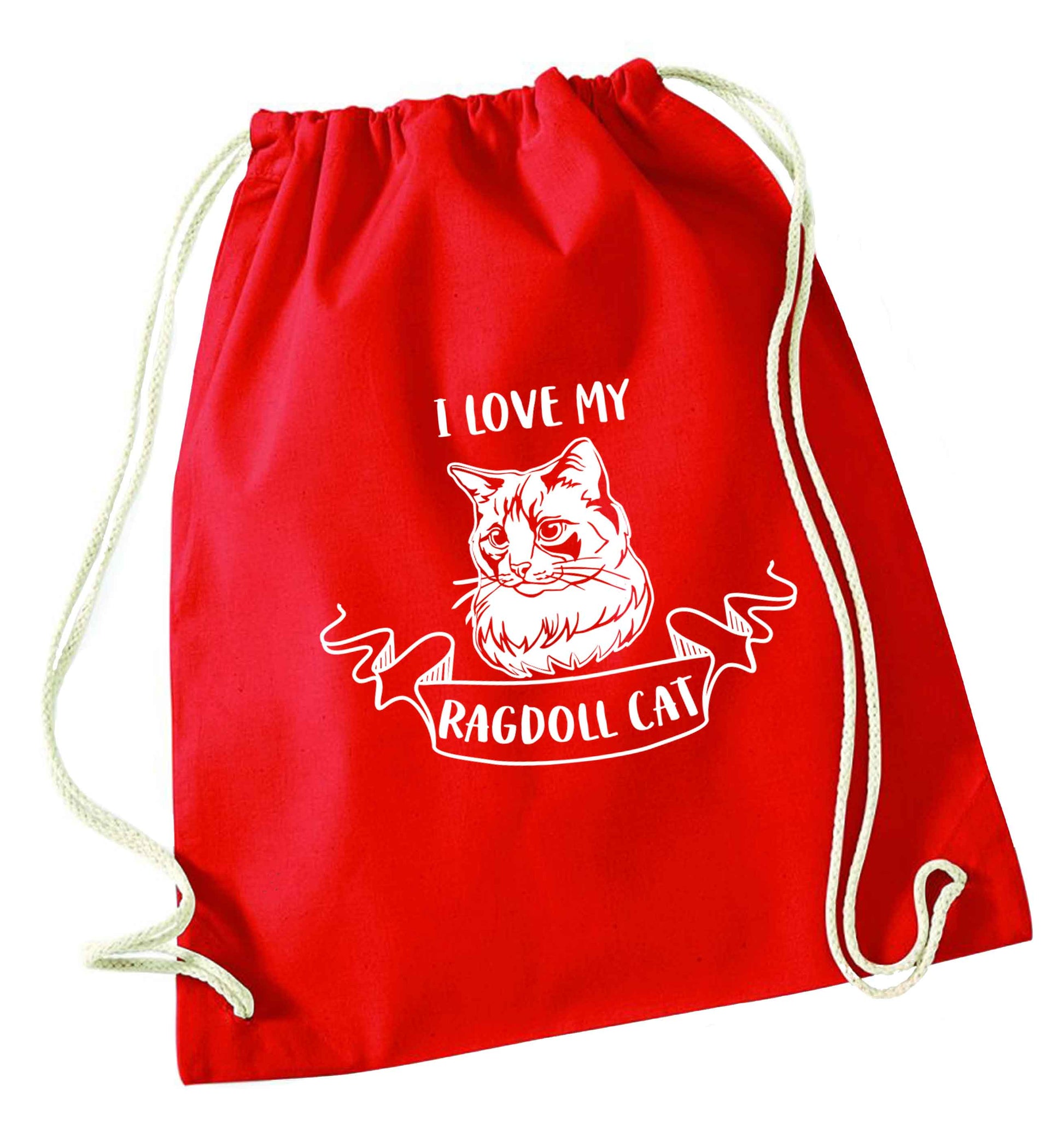 I love my ragdoll cat red drawstring bag 