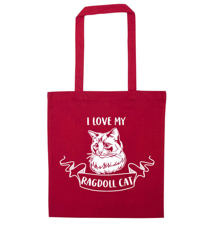 I love my ragdoll cat red tote bag