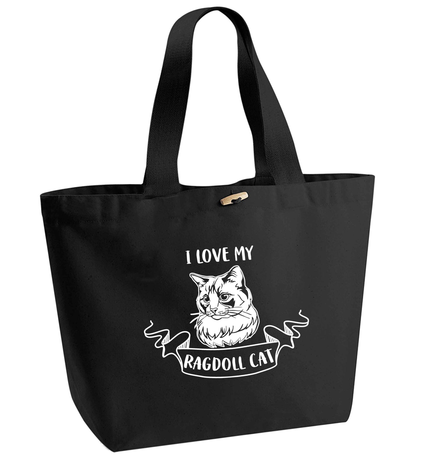 I love my ragdoll cat organic cotton premium tote bag with wooden toggle in black