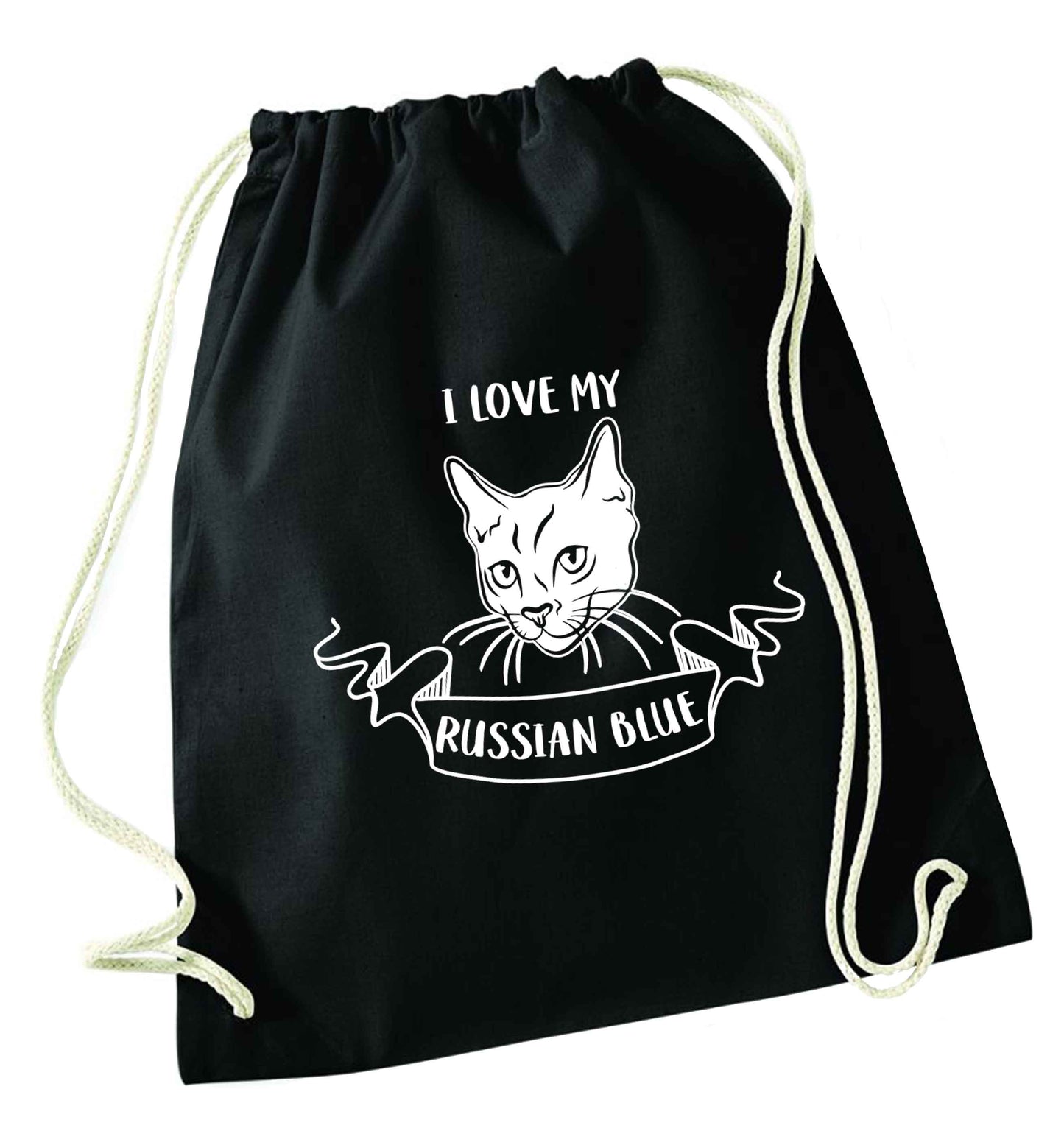 I love my russian blue black drawstring bag