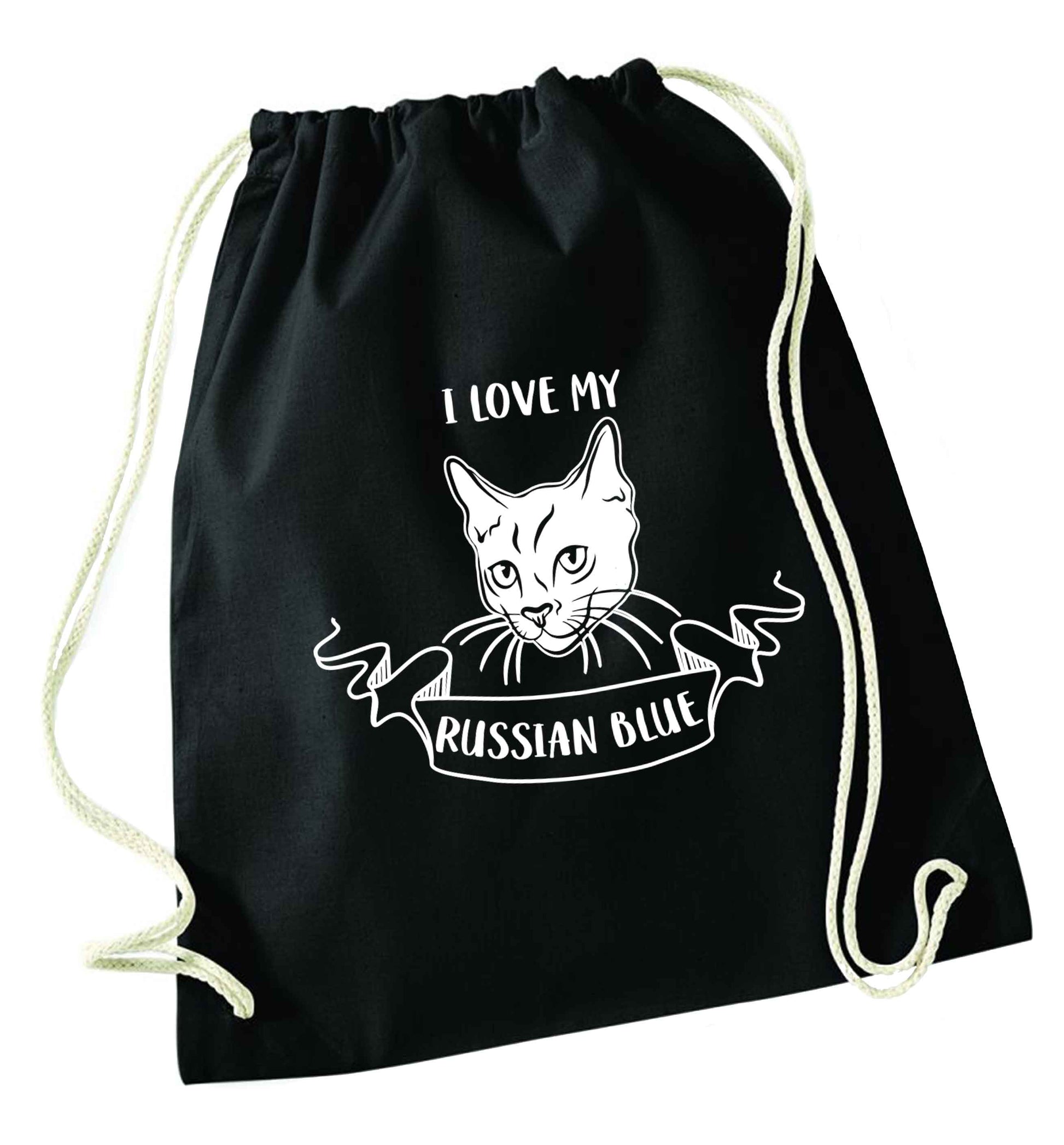 I love my russian blue black drawstring bag