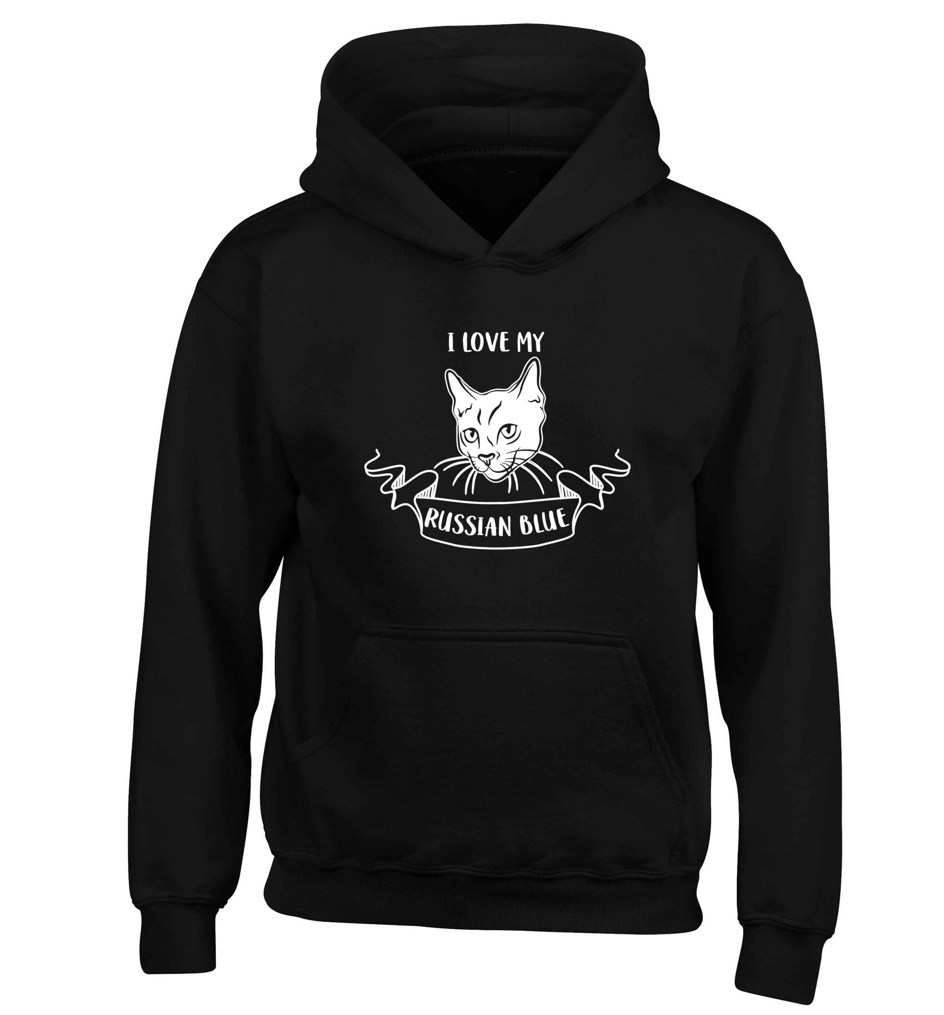 I love my russian blue children's black hoodie 12-13 Years