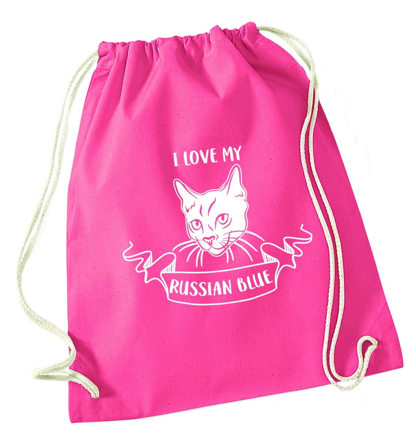 I love my russian blue pink drawstring bag