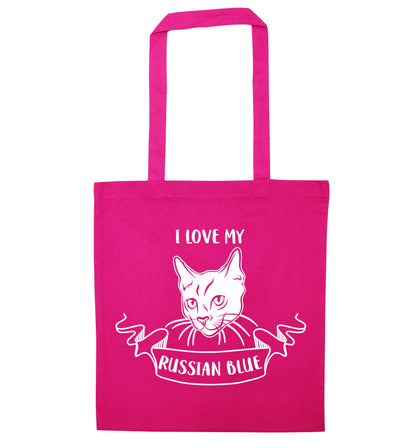 I love my russian blue pink tote bag