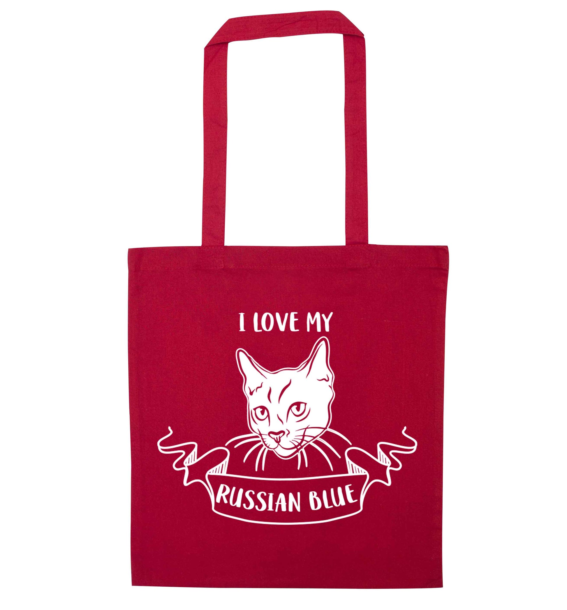 I love my russian blue red tote bag